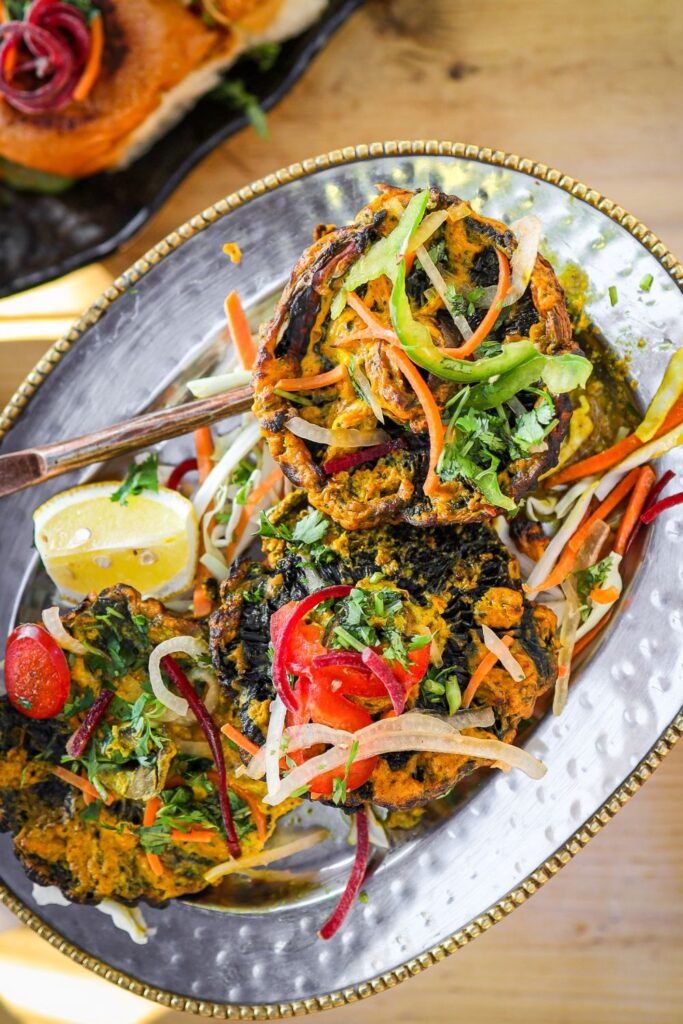 Smoky grilled Tandoori mushroom appetizer.