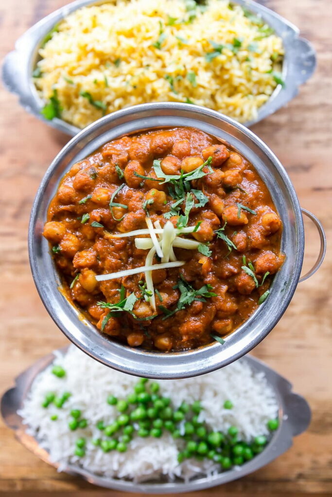 Aromatic Chana Masala (chickpea curry) dish.