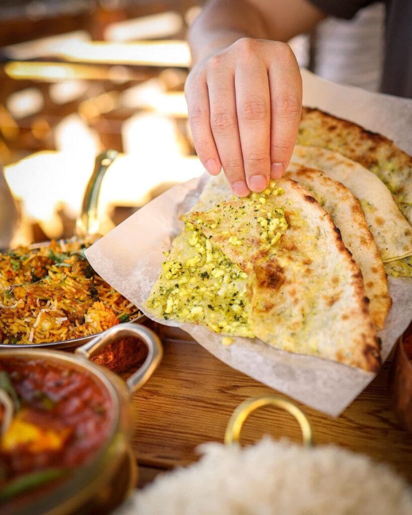 Spinach Paneer Naan vegetarian Indian bread