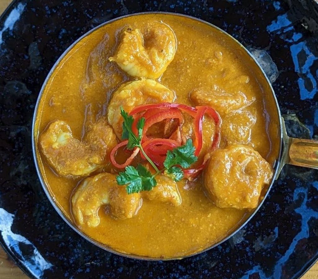 Prawn curry in creamy coconut sauce