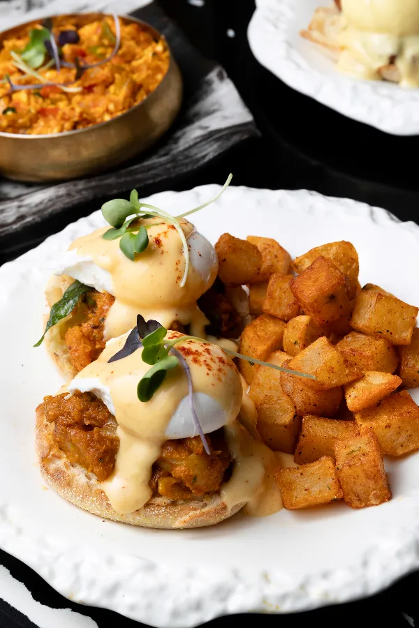 Malabari shrimp benny brunch Vancouver - Sula Indian Restaurant